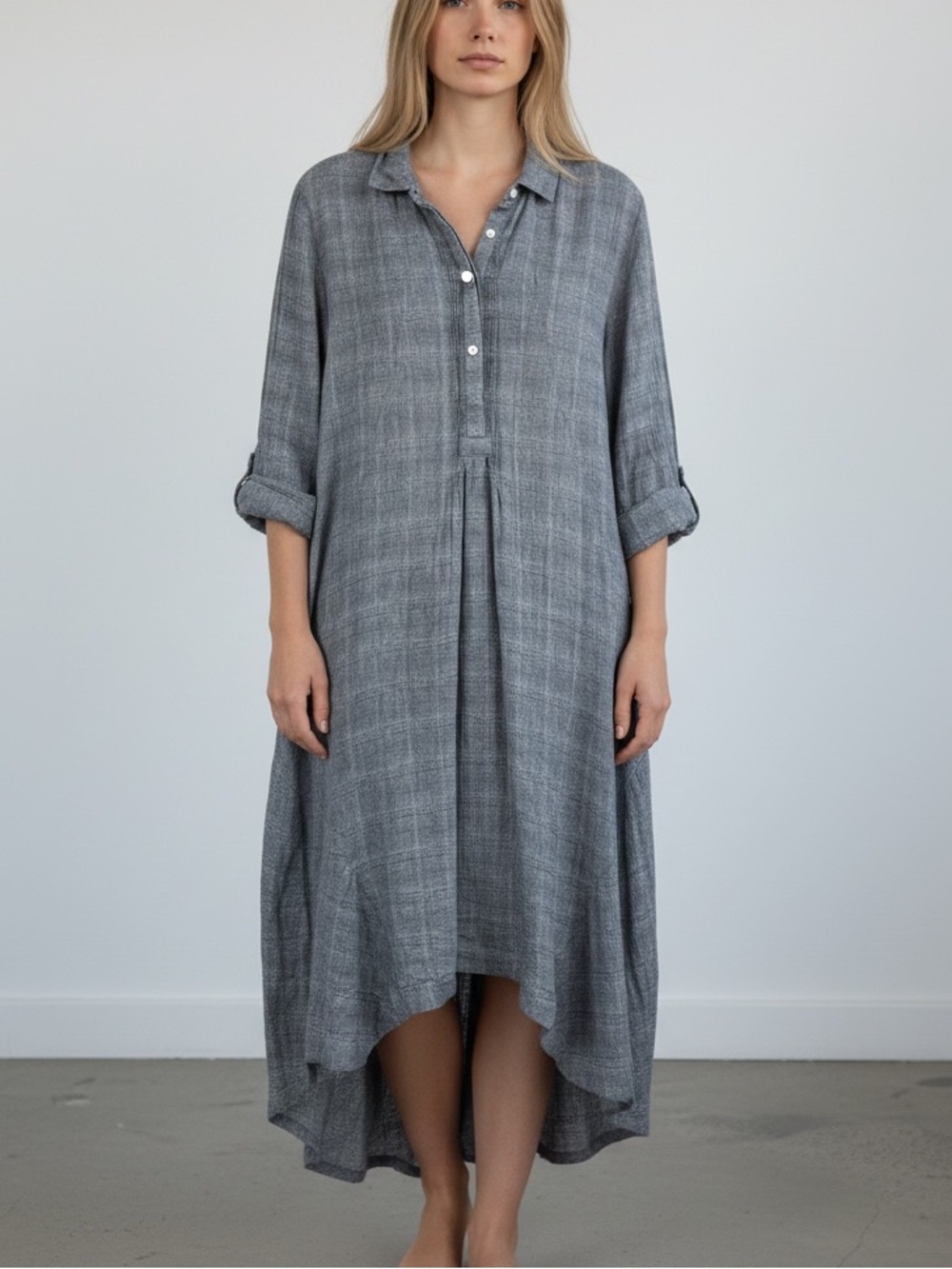 Trovata Birds Of Paradis Lagenlook Roll Tab Sleeve Gauzy Shirt Dress Sz S